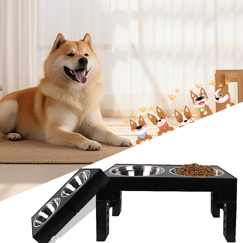 Elevated Dog Bowls 5 Height Adjustable Stand Raised dog bowl with Double Stainless Steel Bowls for Small Medium Large Dogs - Black 🇬🇧