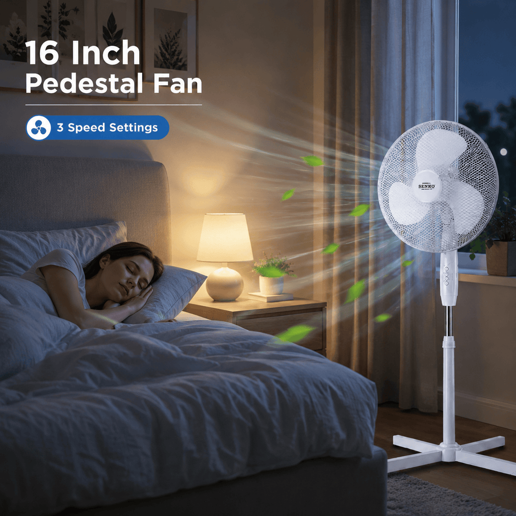 16 Inch Pedestal Fan Cross Base Stand Fan 3 Speed Settings Sturdy Base Portable Fan for Home or Small Office White 🇬🇧
