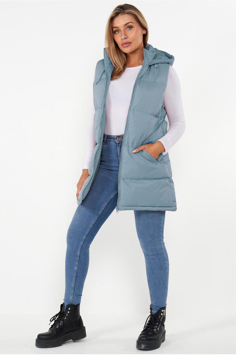 Ladies Longline Hooded Puffer Gilet 🇬🇧