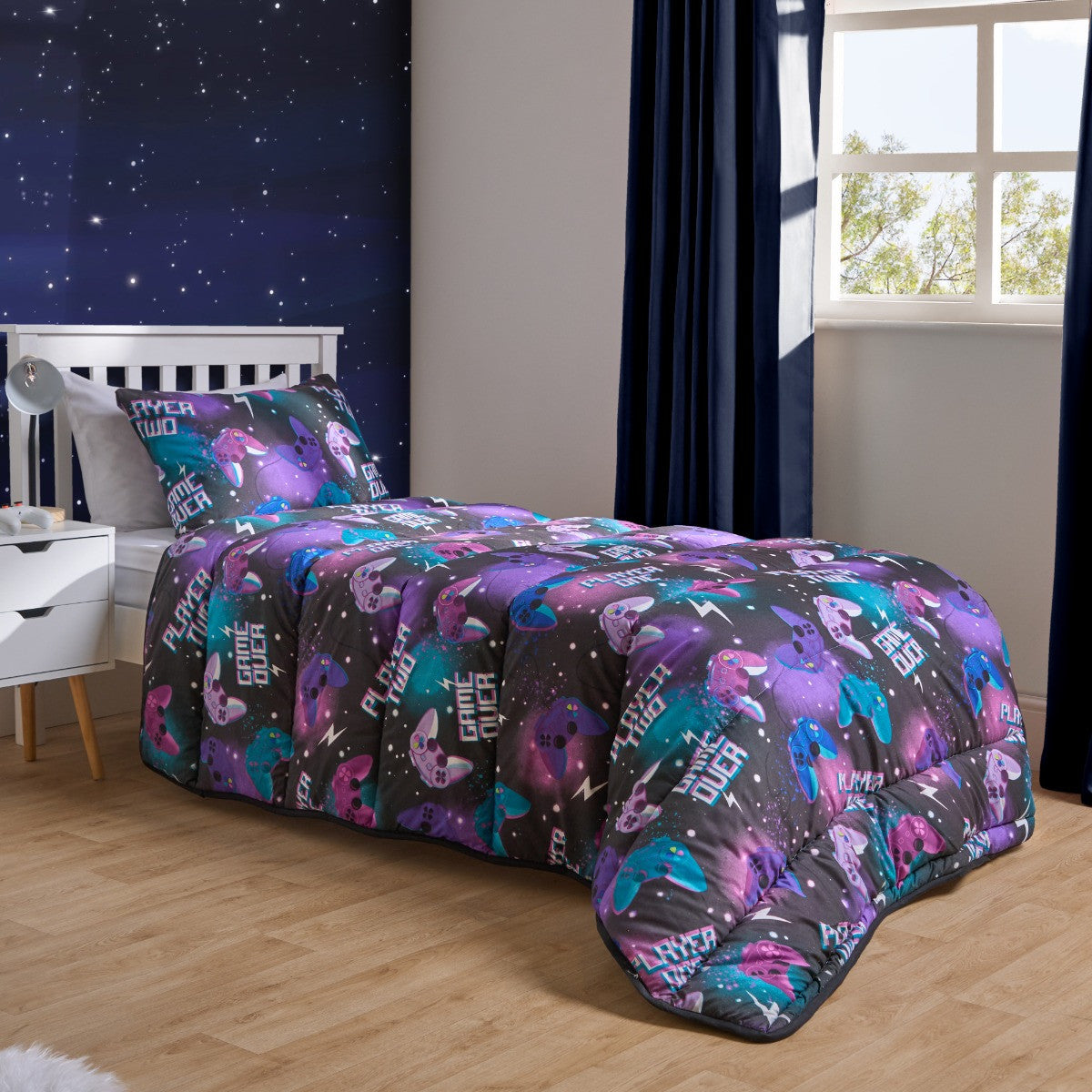 Gaming Coverless 10.5 Tog Duvet Set, Neon - Single 🇬🇧