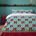 Bow Stripe Print Teddy Fleece Duvet Cover Set - Green/Red 🇬🇧