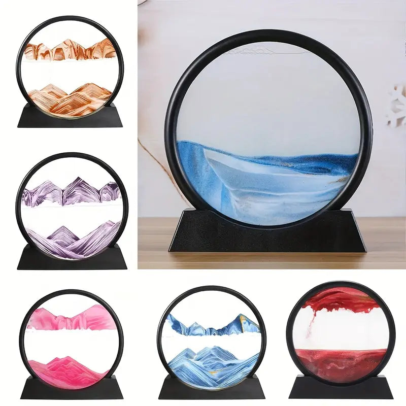 3D Dynamic Moving Sand Painting round glass stand 🇨🇳