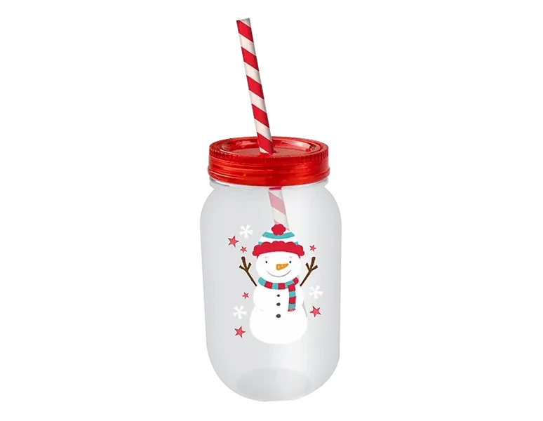 Christmas mason drinking jar and straw (500ml)🇬🇧