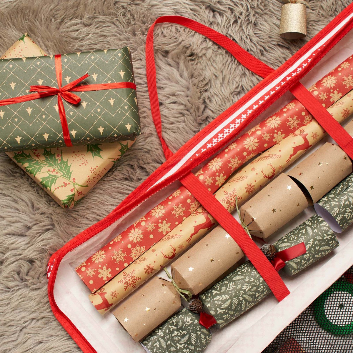 Christmas Nordic Print Wrap Storage Bag - Red 🇬🇧