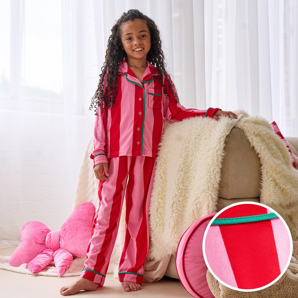 Mini Me Candy Stripe Button Through Pyjama Set - Pink 🇬🇧