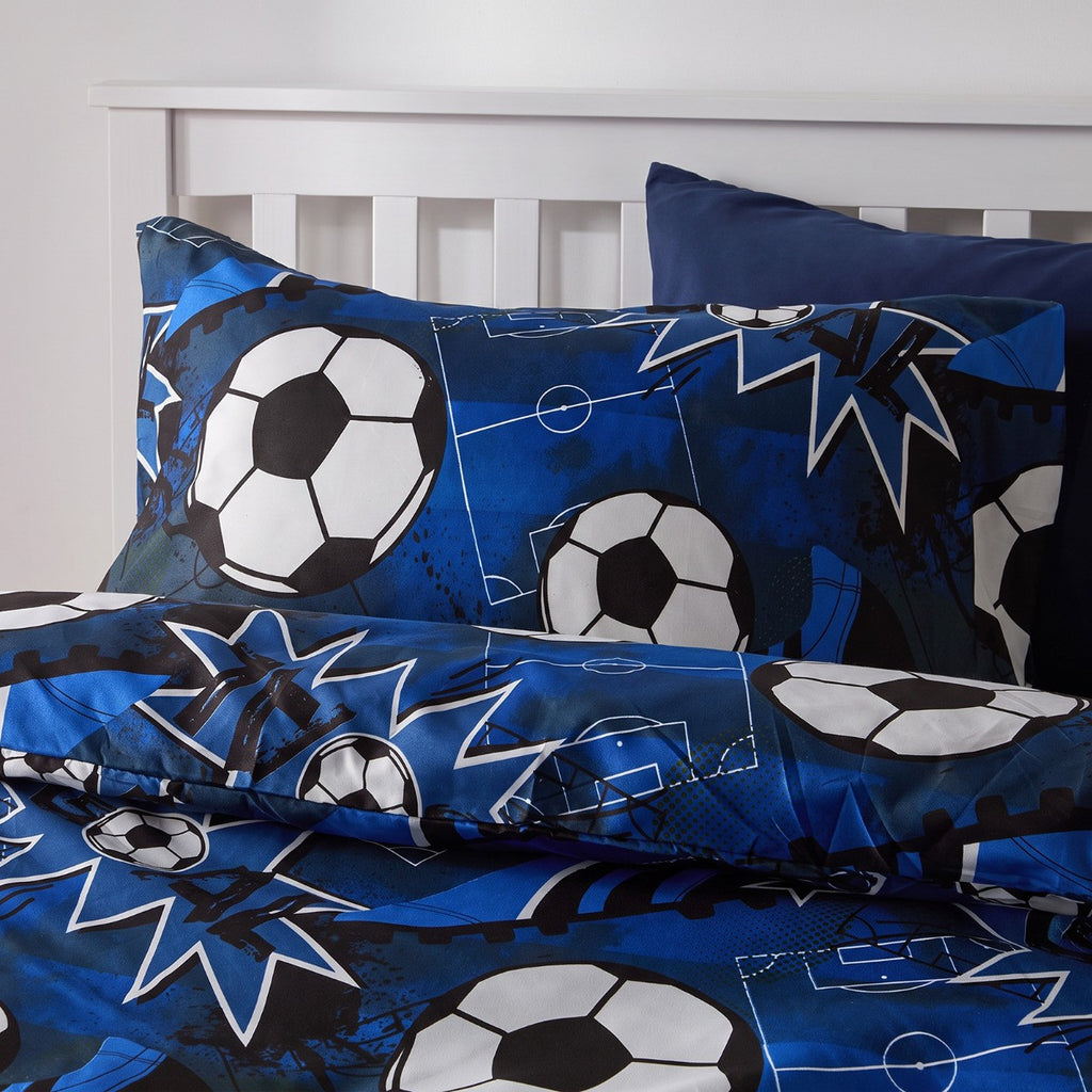 Football Pitch Print Duvet Cover Set, Navy - Single 🇬🇧