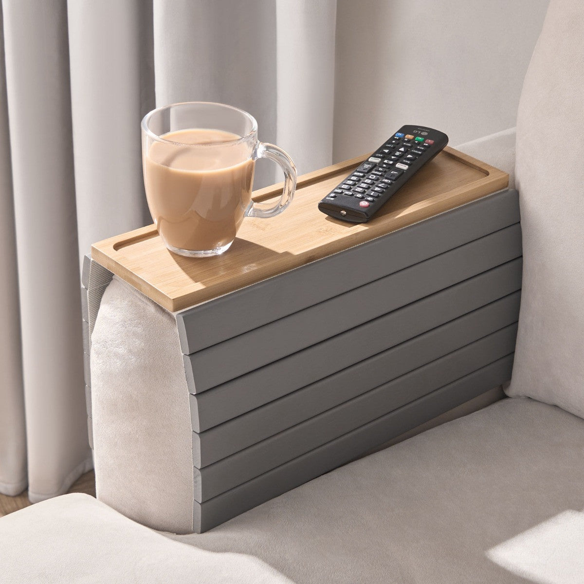 Wooden Sofa Arm Tray - Natural/Grey 🇬🇧