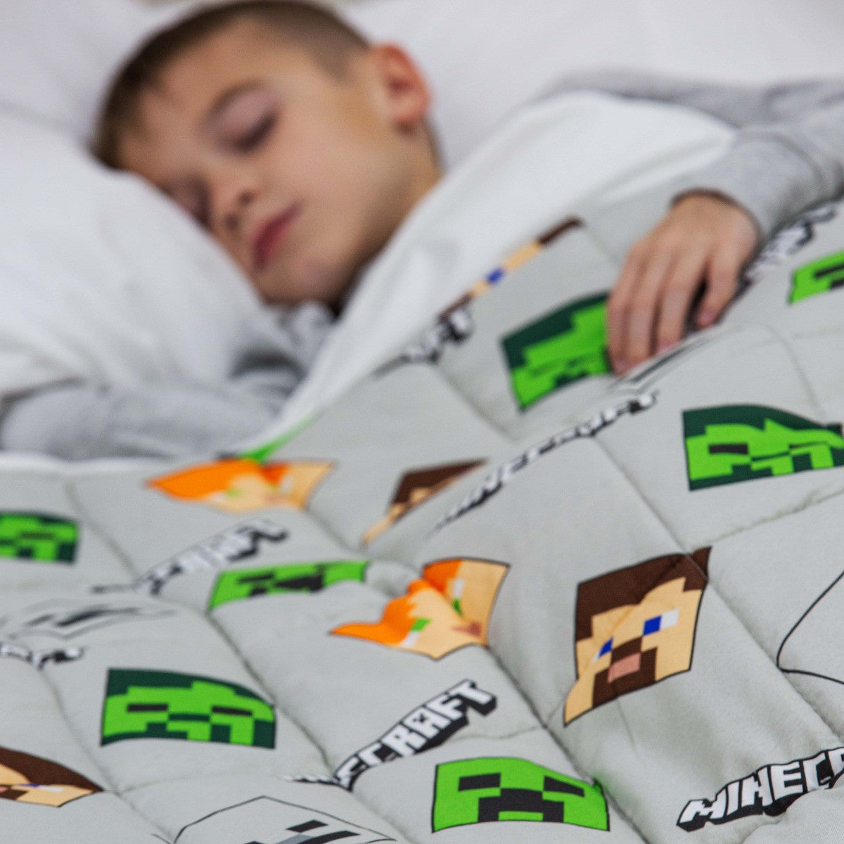 Kids Minecraft Heads Weighted Blanket, Grey - 3kg 🇬🇧
