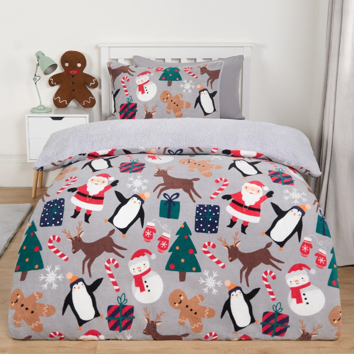 Christmas Friends Fleece Duvet Set, Grey - Single 🇬🇧