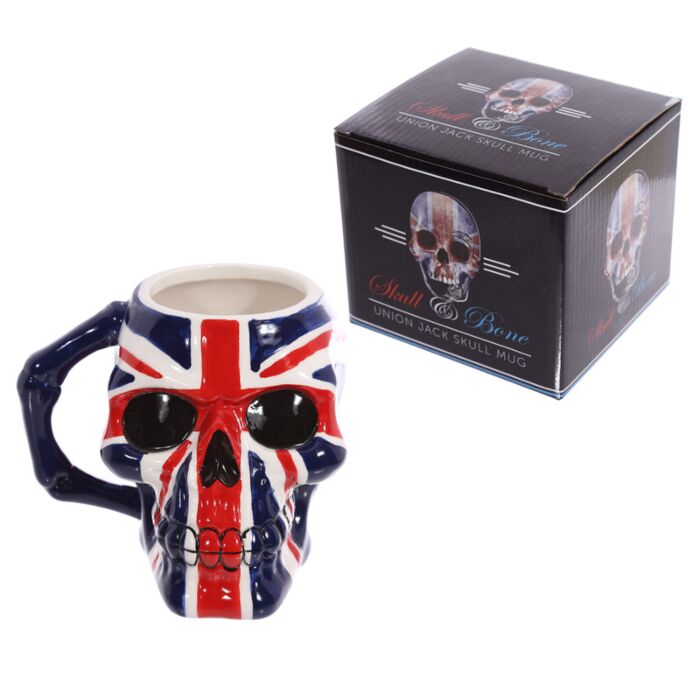 Ceramic Shaped Head Mug - UK Flag Skull 🇬🇧