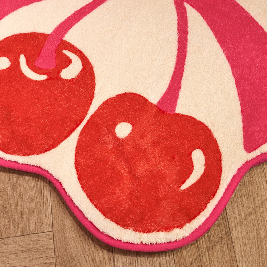 Cherry Bow Print Velvet Bath Mat - Pink 🇬🇧