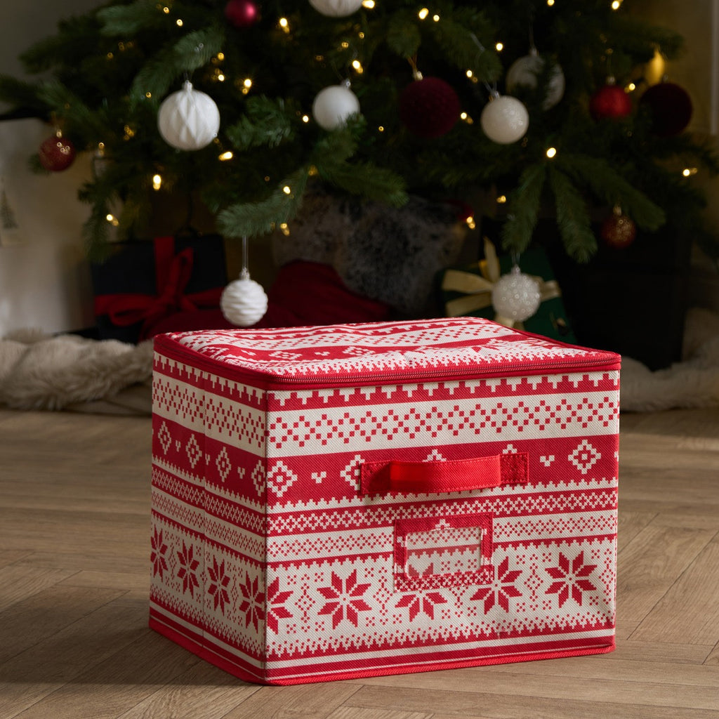 Nordic Print Square Christmas Light Storage Box - Red 🇬🇧