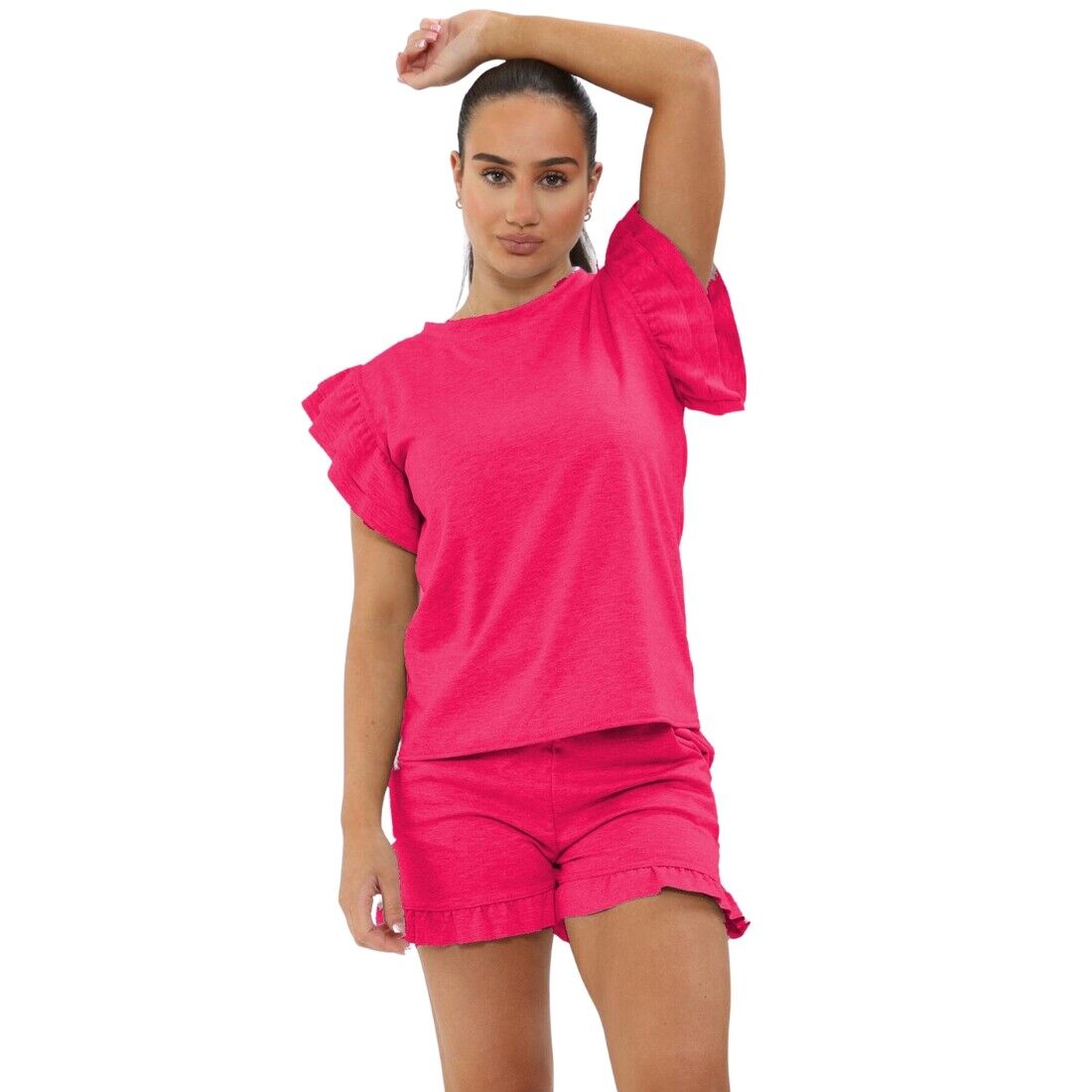Ladies Frill Peplum Sleeve Top and Short 2 Piece Tracksuit Set 🇬🇧