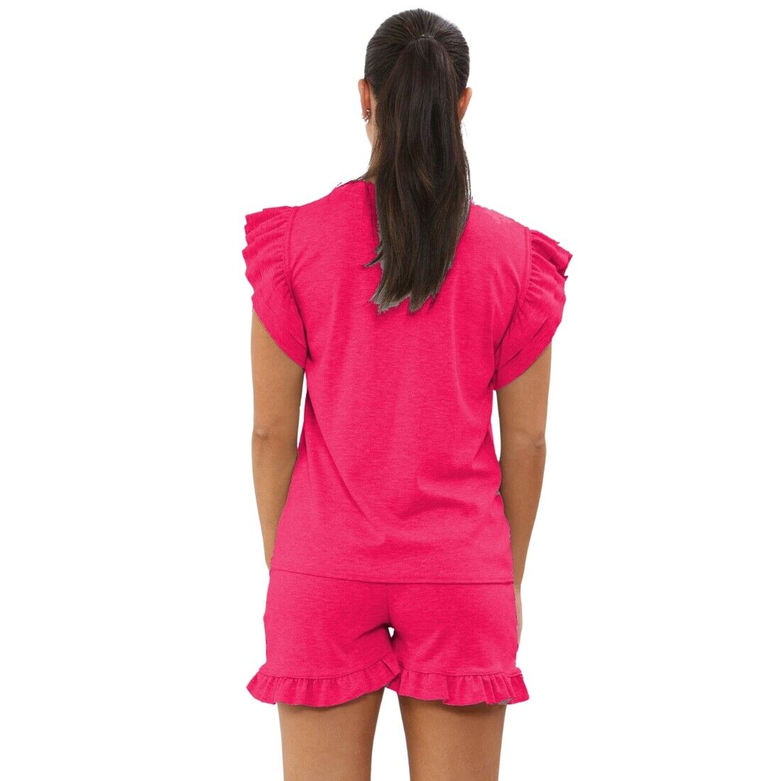 Ladies Frill Peplum Sleeve Top and Short 2 Piece Tracksuit Set 🇬🇧