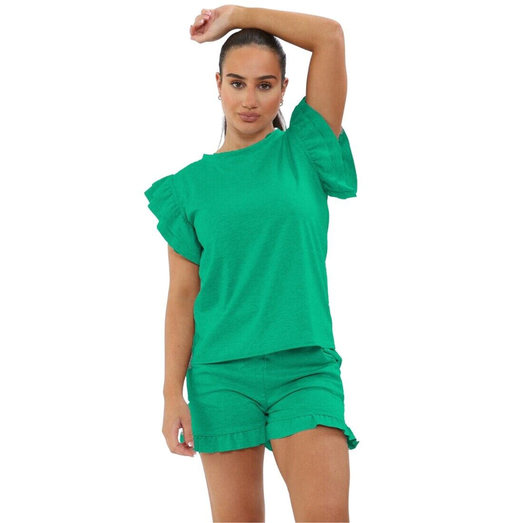 Ladies Frill Peplum Sleeve Top and Short 2 Piece Tracksuit Set 🇬🇧