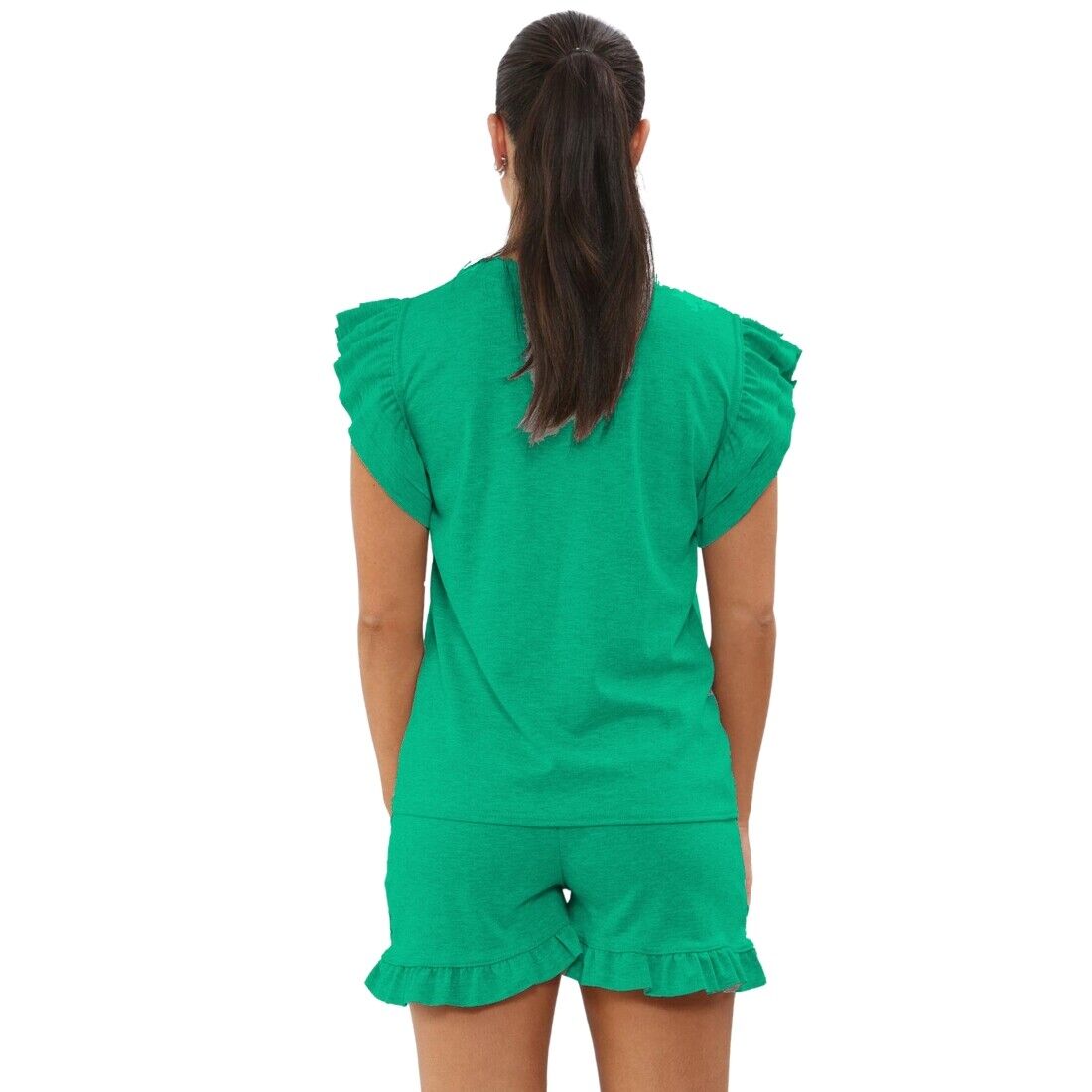 Ladies Frill Peplum Sleeve Top and Short 2 Piece Tracksuit Set 🇬🇧