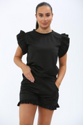 Ladies Frill Peplum Sleeve Top and Short 2 Piece Tracksuit Set 🇬🇧