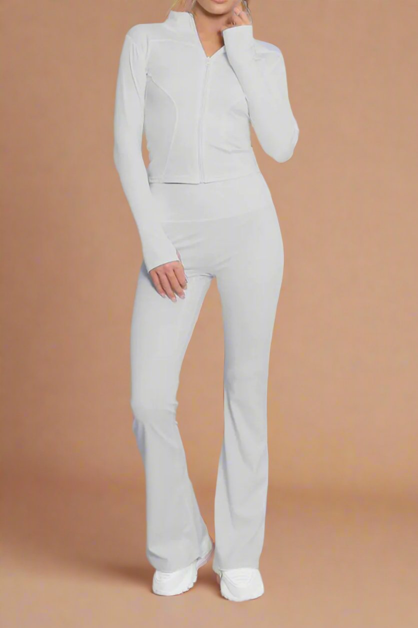 Super Active Zip Top and Push Up Flared Trousers Ruched Bum Gym Set 🇬🇧