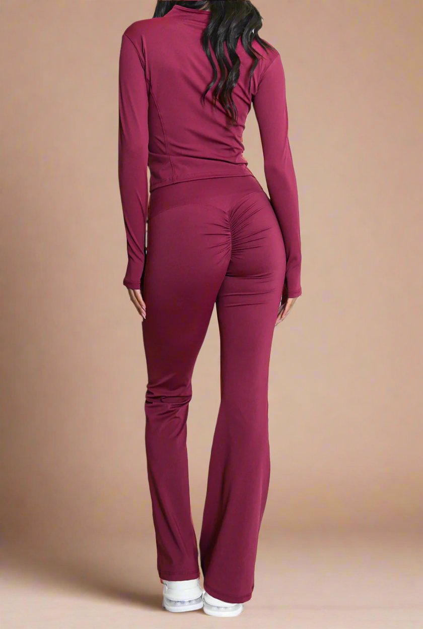 Super Active Zip Top and Push Up Flared Trousers Ruched Bum Gym Set 🇬🇧