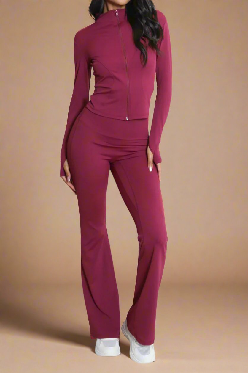 Super Active Zip Top and Push Up Flared Trousers Ruched Bum Gym Set 🇬🇧