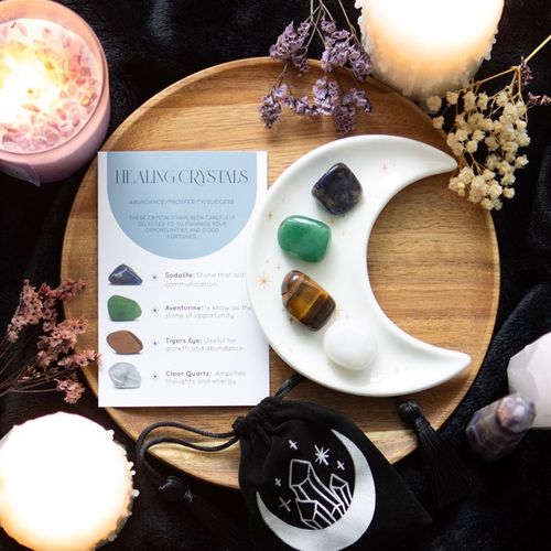 Success Healing Crystal Set with Moon Trinket Dish 🇬🇧