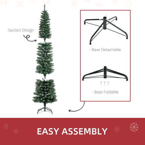 HOMCOM 7.5FT Artificial Snow Dipped Christmas Tree Xmas Pencil Holiday Home Indoor Decoration with Foldable Black Stand 🇬🇧