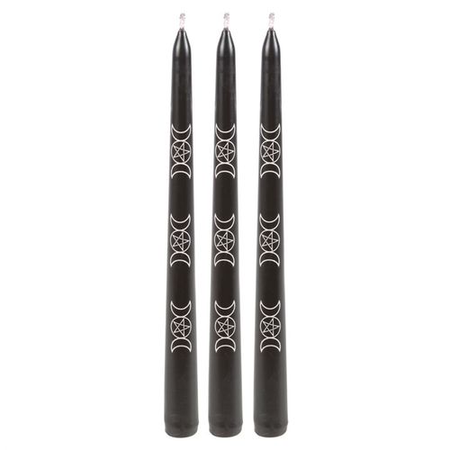 Set of 3 Black Magic Triple Moon Taper Candles 🇬🇧