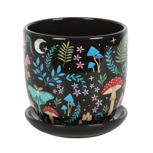 Dark Forest Print Ceramic Plant Pot with Saucer 🇬🇧
