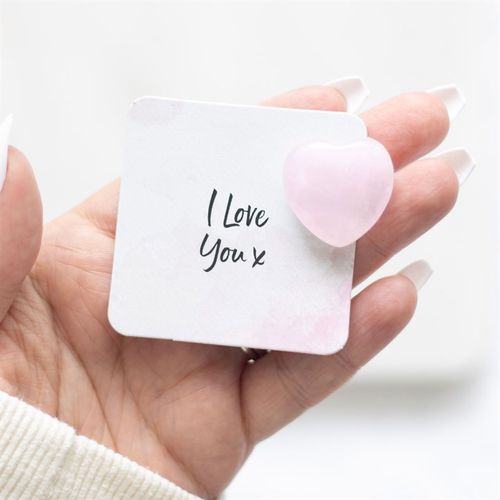 I Love You Rose Quartz Crystal Heart in a Bag 🇬🇧