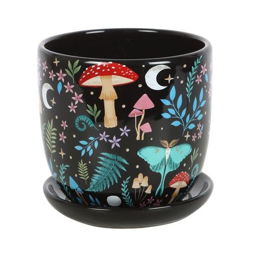 Dark Forest Print Ceramic Plant Pot with Saucer 🇬🇧