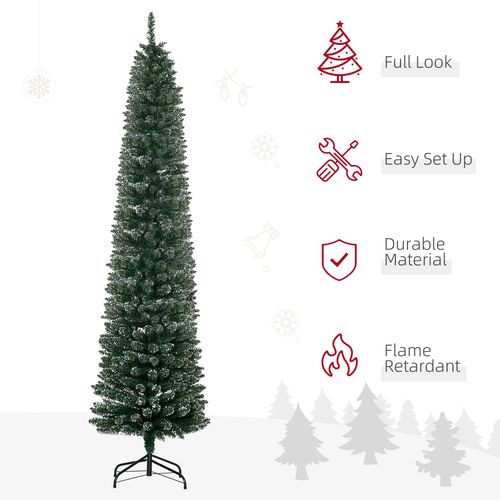 HOMCOM 7.5FT Artificial Snow Dipped Christmas Tree Xmas Pencil Holiday Home Indoor Decoration with Foldable Black Stand 🇬🇧