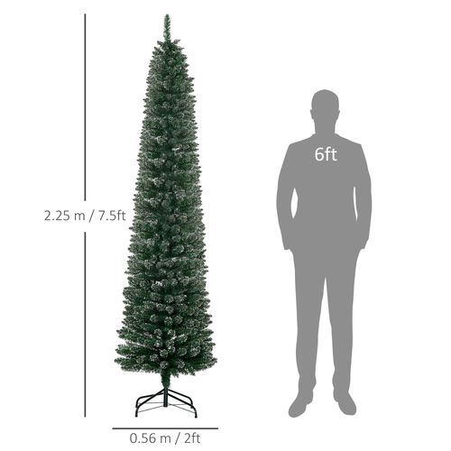 HOMCOM 7.5FT Artificial Snow Dipped Christmas Tree Xmas Pencil Holiday Home Indoor Decoration with Foldable Black Stand 🇬🇧