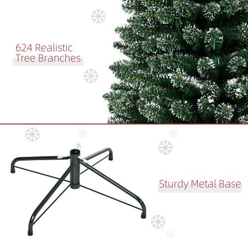 HOMCOM 7.5FT Artificial Snow Dipped Christmas Tree Xmas Pencil Holiday Home Indoor Decoration with Foldable Black Stand 🇬🇧
