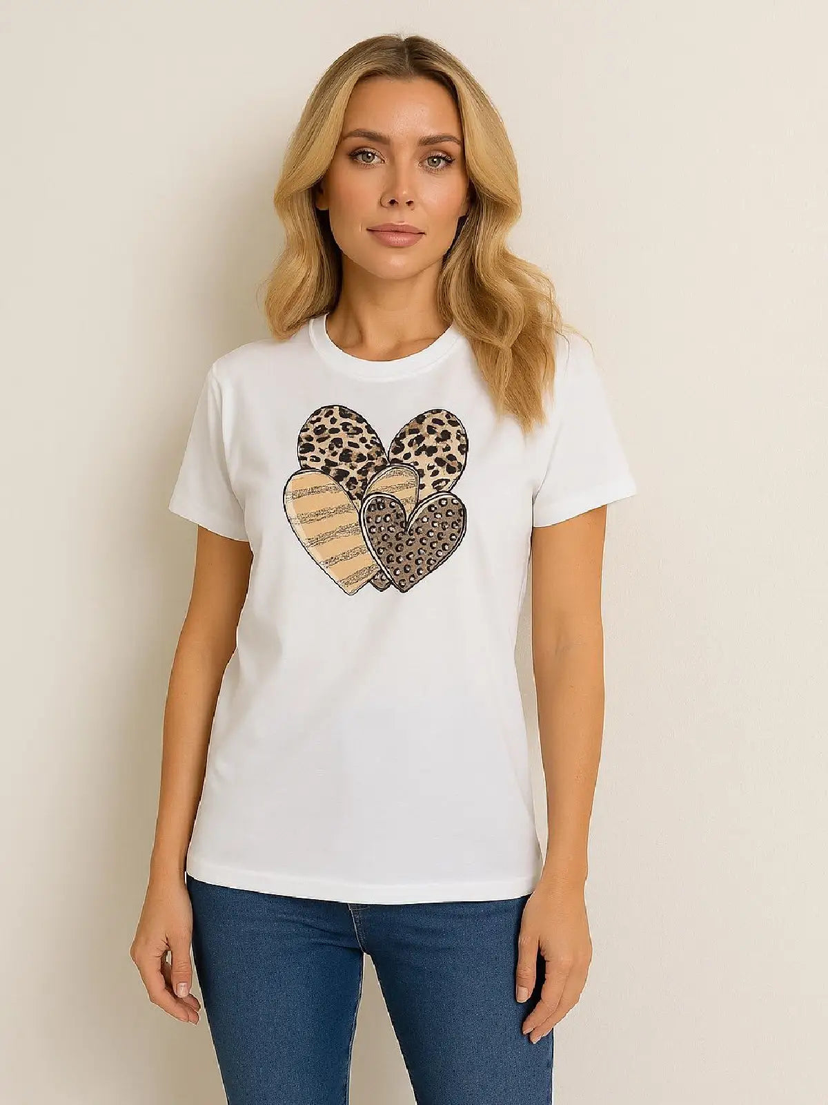 Leopard Print Multi Hearts Graphic T shirt 🇬🇧
