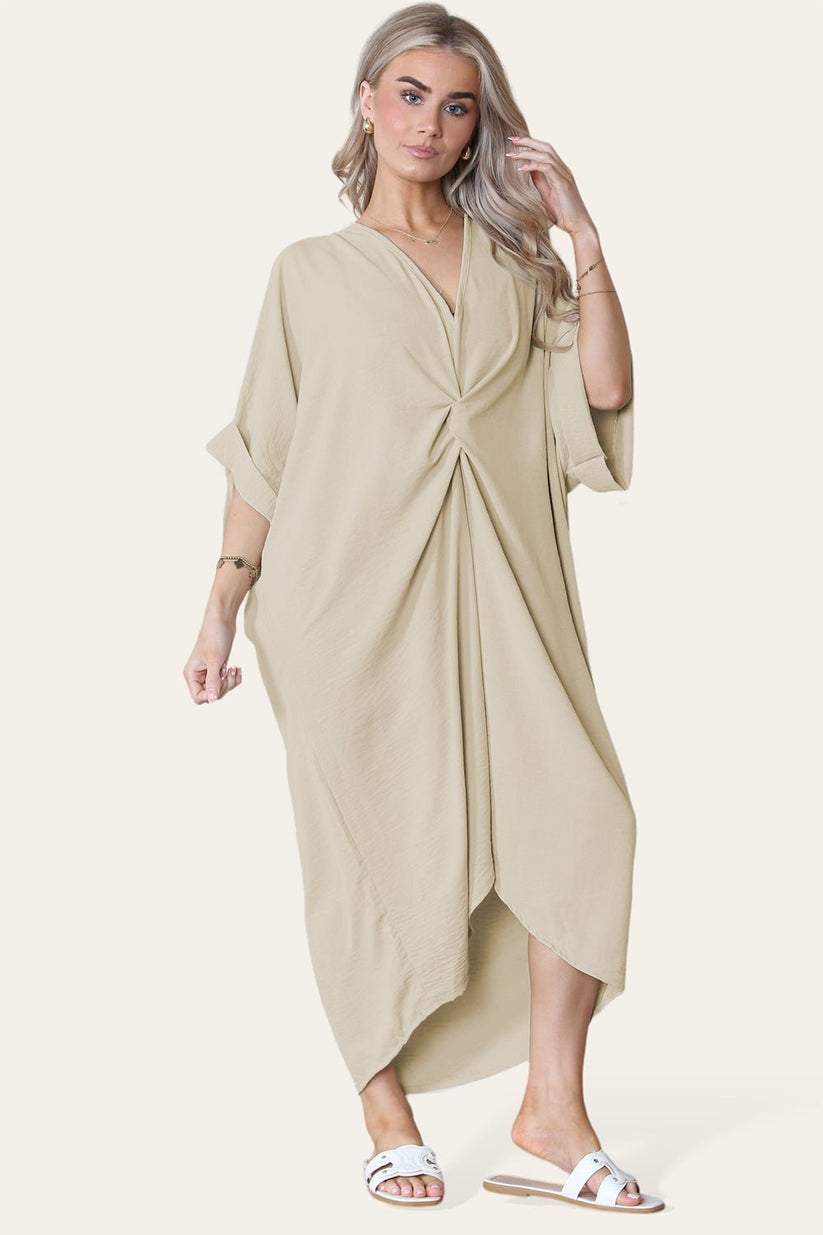 Womens V-Neck Tie Knotted Twisted Front Oversized Longline Midi Dress 🇬🇧