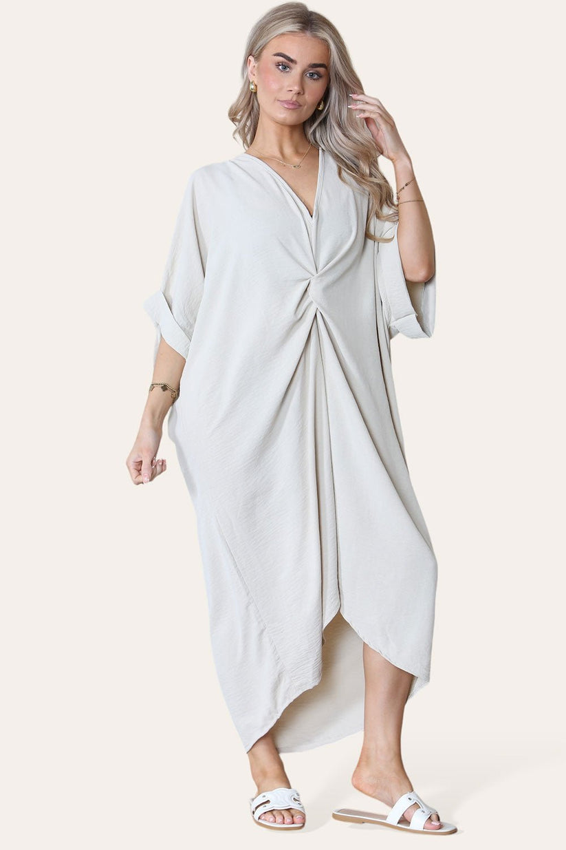 Womens V-Neck Tie Knotted Twisted Front Oversized Longline Midi Dress 🇬🇧